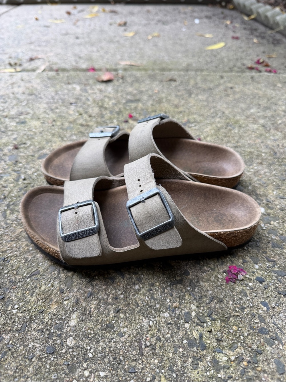 Birkenstock Kids Two‑Strap Slide Sandals in Taupe Beige